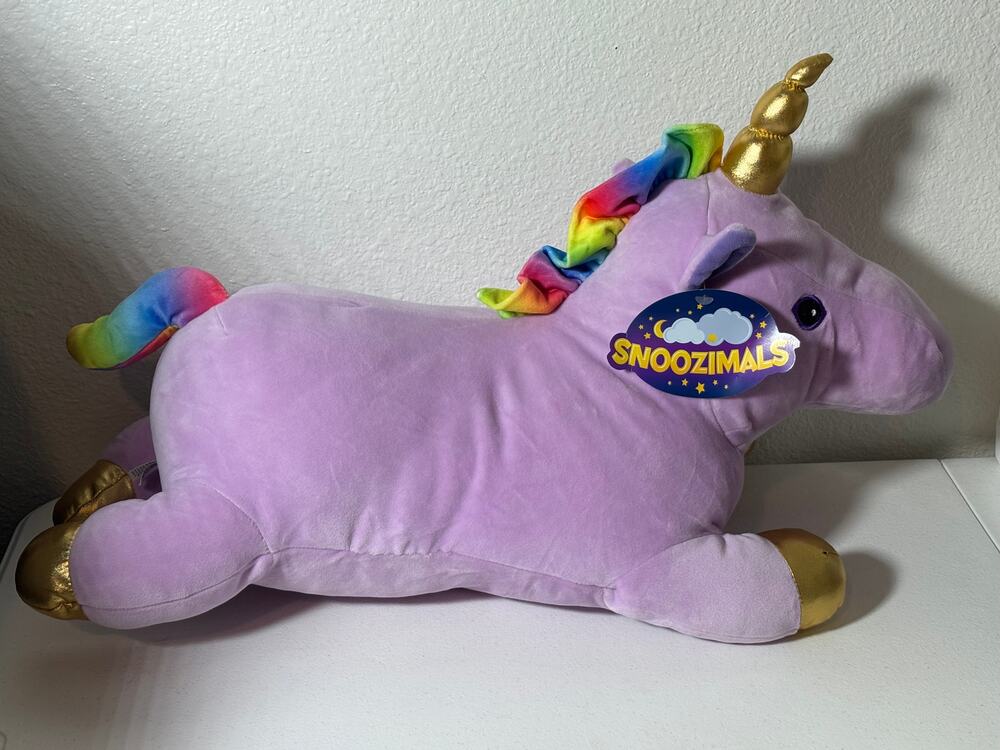 Snoozimals NWT Purple Unicorn Pillow Plush 20" Rainbow Mane & Tail Stuffed Toy